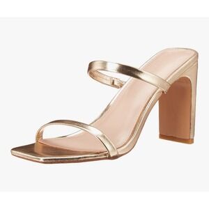 NEW The Drop Avery‎ Size 9 Square Toe Two Strap High Heel Sandals Gold Heels